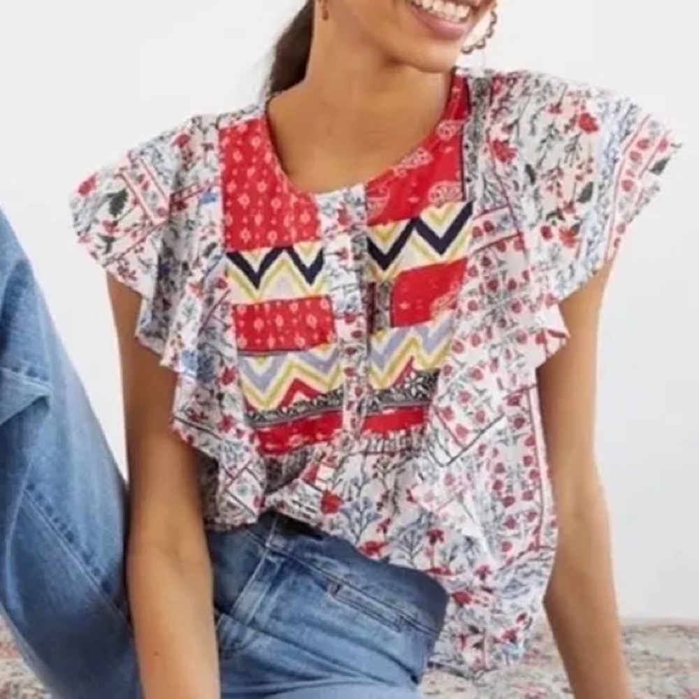 Floral Patchwork Ruffle Top by Letmebe for Anthropologie